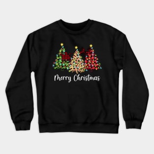 Merry Christmas Tree Buffalo Plaid Red Green Leopard Reindeer Light Top Crewneck Sweatshirt